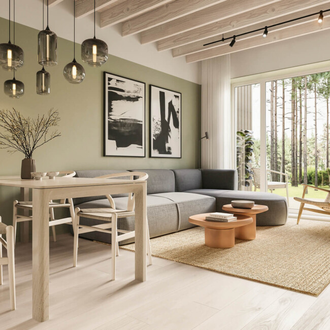 Modular row house Living Room in Neeme, Estonia. Built by KODEA in 2022